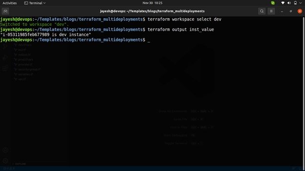 Dev workspace output screenshot